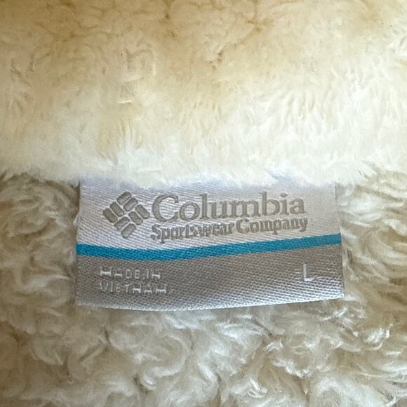 Columbia Fire Side‎ Sherpa Jacket Womens Large Cream 1/4 Zip Pocket Outdoor Hike - Picture 4 of 6